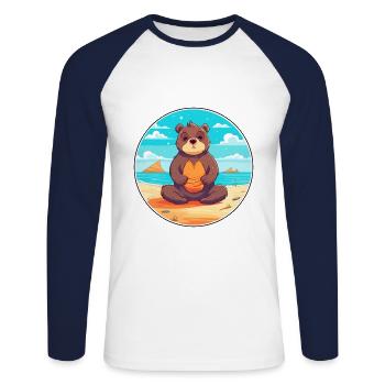 Bär Cartoon Yoga Strand Sommer Illustration - Unisex Baseballshirt langarm - Weiß/Navy - Vorne - Nik (191cm)