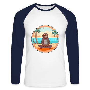 Baboon Cartoon Yoga Beach Summer Illustration - Unisex Long Sleeve Baseball T-Shirt - white/navy - Front - Nik (191cm)