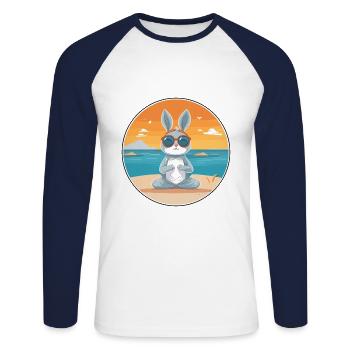 Bunny Cartoon Yoga Beach Summer Illustration - Unisex Long Sleeve Baseball T-Shirt - white/navy - Front - Nik (191cm)