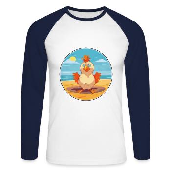 Chicken Cartoon Yoga Beach Summer Illustration - Unisex Long Sleeve Baseball T-Shirt - white/navy - Front - Nik (191cm)