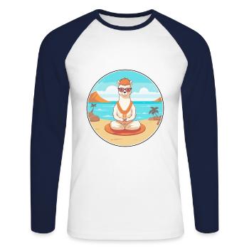 Alpaca Cartoon Yoga Beach Summer Illustration - Unisex Long Sleeve Baseball T-Shirt - white/navy - Front - Nik (191cm)