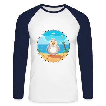 Vogel Cartoon Yoga Strand Sommer Illustration - Unisex Baseballshirt langarm - Weiß/Navy - Vorne - Nik (191cm)