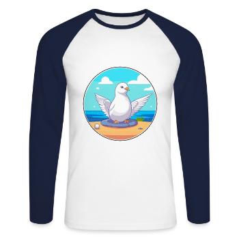 Taube Cartoon Yoga Strand Sommer Illustration - Unisex Baseballshirt langarm - Weiß/Navy - Vorne - Nik (191cm)