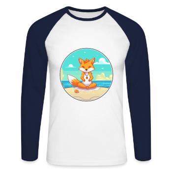 Fox Cartoon Yoga Strand Sommer Illustration - Unisex Baseballshirt langarm - Weiß/Navy - Vorne - Nik (191cm)