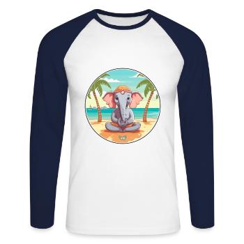 Elephant Cartoon Yoga Beach Summer Illustration - Unisex Long Sleeve Baseball T-Shirt - white/navy - Front - Nik (191cm)
