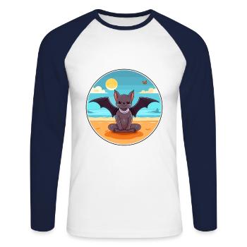 Bat Cartoon Yoga Beach Summer Illustration - Unisex Long Sleeve Baseball T-Shirt - white/navy - Front - Nik (191cm)