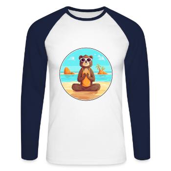 Castor Cartoon Yoga plage Illustration d’été - T-shirt baseball manches longues Homme - blanc/marine - Devant - Nik (191cm)