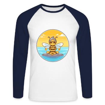 Abeille Cartoon Yoga Plage Illustration D’été - T-shirt baseball manches longues Homme - blanc/marine - Devant - Nik (191cm)