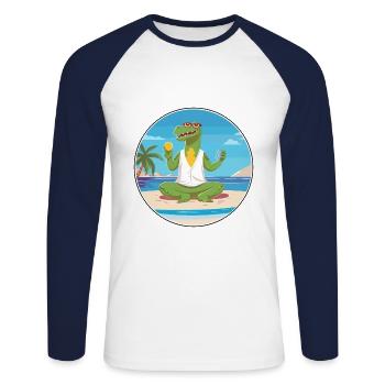 Crocodile Cartoon Yoga plage Illustration d’été - T-shirt baseball manches longues Homme - blanc/marine - Devant - Nik (191cm)