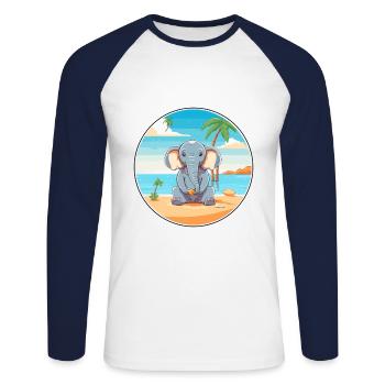 Elephant Cartoon Yoga Beach Summer Illustration - Unisex Long Sleeve Baseball T-Shirt - white/navy - Front - Nik (191cm)