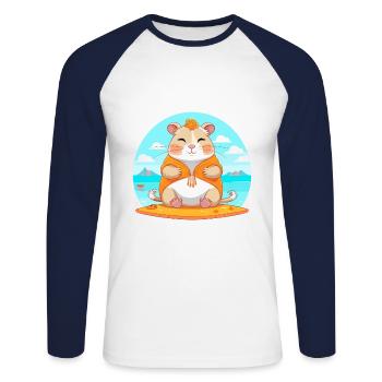 Hamster-Karikatur Yoga Strand Sommer Illustration - Unisex Baseballshirt langarm - Weiß/Navy - Vorne - Nik (191cm)