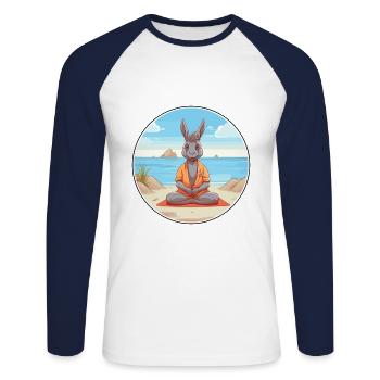 Donkey Cartoon Yoga Beach Summer Illustration - Unisex Long Sleeve Baseball T-Shirt - white/navy - Front - Nik (191cm)