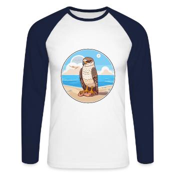 Falcon Cartoon Yoga Beach Summer Illustration - Unisex Long Sleeve Baseball T-Shirt - white/navy - Front - Nik (191cm)