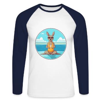 Kangaroo Cartoon Yoga Beach Summer Illustration - Unisex Long Sleeve Baseball T-Shirt - white/navy - Front - Nik (191cm)