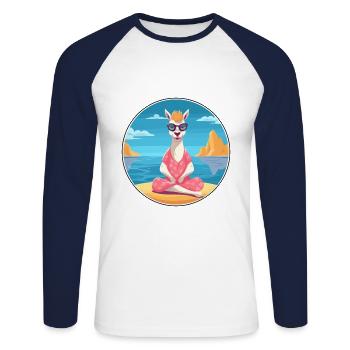 Llama Cartoon Yoga Beach Summer Illustration - Unisex Long Sleeve Baseball T-Shirt - white/navy - Front - Nik (191cm)