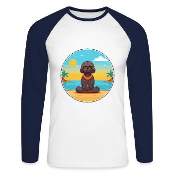 Pudel-Hundekarikatur-Yoga-Strand-Sommer-Illustration - Unisex Baseballshirt langarm - Weiß/Navy - Vorne - Nik (191cm)