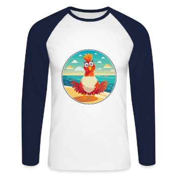 Rooster Cartoon Yoga Beach Summer Illustration - Unisex Long Sleeve Baseball T-Shirt - white/navy - Front - Nik (191cm)
