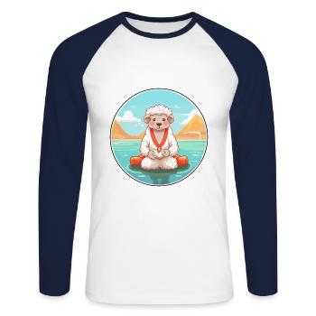 Mouton Cartoon Yoga Plage Illustration D’été - T-shirt baseball manches longues Homme - blanc/marine - Devant - Nik (191cm)
