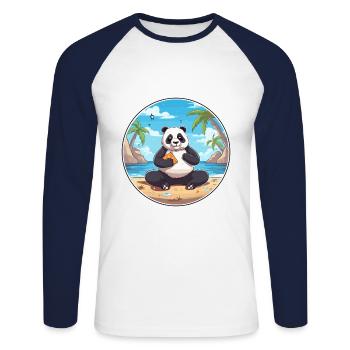 Panda Dessin Animé Yoga Plage Été Illustration - T-shirt baseball manches longues Homme - blanc/marine - Devant - Nik (191cm)