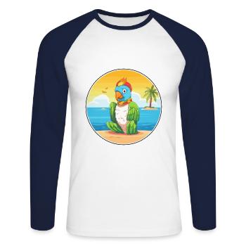 Parrot Cartoon Yoga Beach Summer Illustration - Unisex Long Sleeve Baseball T-Shirt - white/navy - Front - Nik (191cm)