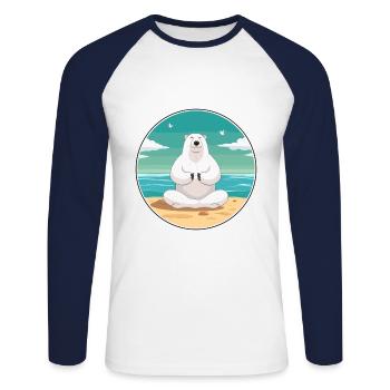 Ours Polaire Dessin Animé Yoga Plage Été Illustration - T-shirt baseball manches longues Homme - blanc/marine - Devant - Nik (191cm)