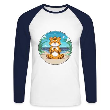 Tiger Cartoon Yoga Strand Sommer Illustration - Unisex Baseballshirt langarm - Weiß/Navy - Vorne - Nik (191cm)
