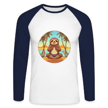 Sloth Cartoon Yoga Beach Summer Illustration - Unisex Long Sleeve Baseball T-Shirt - white/navy - Front - Nik (191cm)