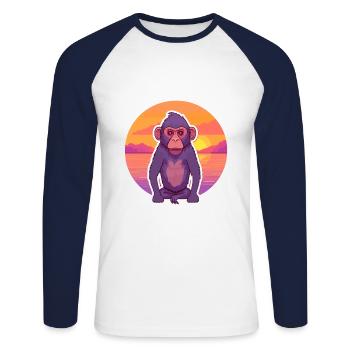 Babouin drôle dessin animé Kawaii plage Illustration - T-shirt baseball manches longues Homme - blanc/marine - Devant - Nik (191cm)