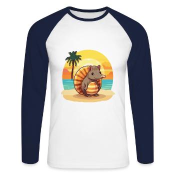 Armadillo Funny Cartoon Kawaii Beach Illustration - Unisex Long Sleeve Baseball T-Shirt - white/navy - Front - Nik (191cm)