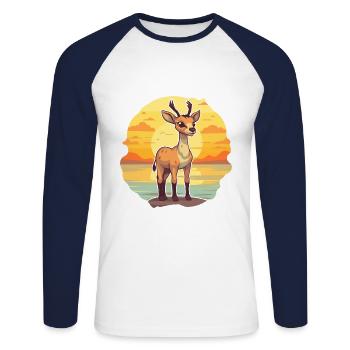 Antilope drôle de dessin animé kawaii plage illustration - T-shirt baseball manches longues Homme - blanc/marine - Devant - Nik (191cm)