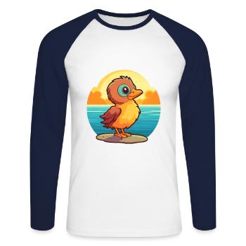 Vogel lustige Karikatur Kawaii Strand Illustration - Unisex Baseballshirt langarm - Weiß/Navy - Vorne - Nik (191cm)