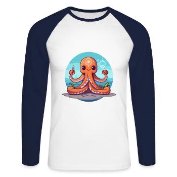 Octopus Cartoon Yoga Beach Summer Illustration - Unisex Long Sleeve Baseball T-Shirt - white/navy - Front - Nik (191cm)