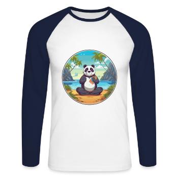 Panda Cartoon Yoga Plage Illustration D’été - T-shirt baseball manches longues Homme - blanc/marine - Devant - Nik (191cm)
