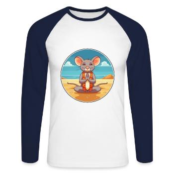 Mouse Cartoon Yoga Beach Summer Illustration - Unisex Long Sleeve Baseball T-Shirt - white/navy - Front - Nik (191cm)