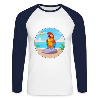 Parrot Cartoon Yoga Beach Summer Illustration - Unisex Long Sleeve Baseball T-Shirt - white/navy - Front - Nik (191cm)