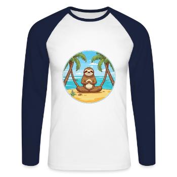 Sloth Cartoon Yoga Beach Summer Illustration - Unisex Long Sleeve Baseball T-Shirt - white/navy - Front - Nik (191cm)