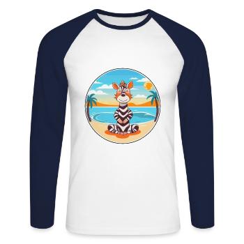 Zebra Cartoon Yoga Beach Summer Illustration - Unisex Long Sleeve Baseball T-Shirt - white/navy - Front - Nik (191cm)