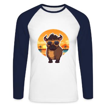 Buffalo Lustige Karikatur Kawaii Strand Illustration - Unisex Baseballshirt langarm - Weiß/Navy - Vorne - Nik (191cm)