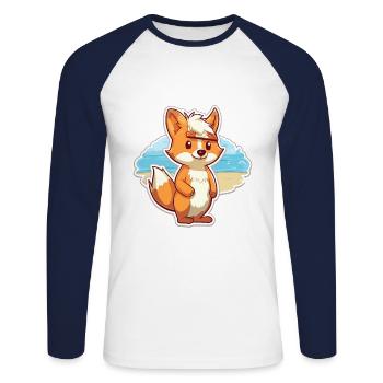 Fuchs, lustige Cartoon-Kawaii-Strand-Illustration - Unisex Baseballshirt langarm - Weiß/Navy - Vorne - Nik (191cm)