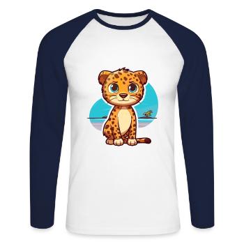 Leopard Lustige Karikatur Kawaii Strand Illustration - Unisex Baseballshirt langarm - Weiß/Navy - Vorne - Nik (191cm)