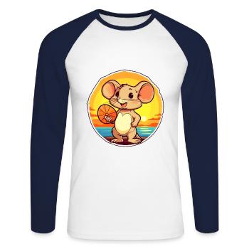 Mouse Funny Cartoon Kawaii Beach Illustration - Unisex Long Sleeve Baseball T-Shirt - white/navy - Front - Nik (191cm)