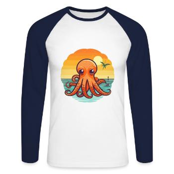 Oktopus Lustige Karikatur Kawaii Strand Illustration - Unisex Baseballshirt langarm - Weiß/Navy - Vorne - Nik (191cm)