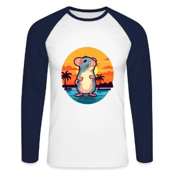 Rat Funny Cartoon Kawaii Beach Illustration - Unisex Long Sleeve Baseball T-Shirt - white/navy - Front - Nik (191cm)