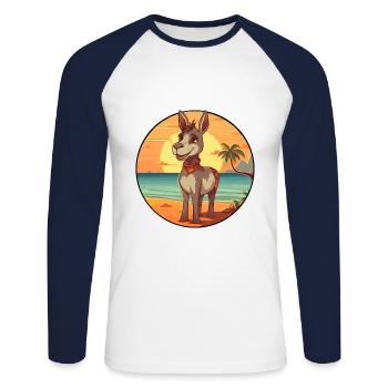 Donkey Funny Cartoon Kawaii Beach Illustration - Unisex Long Sleeve Baseball T-Shirt - white/navy - Front - Nik (191cm)