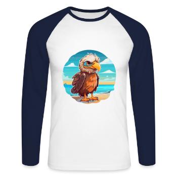 Aigle drôle de dessin animé kawaii plage illustration - T-shirt baseball manches longues Homme - blanc/marine - Devant - Nik (191cm)