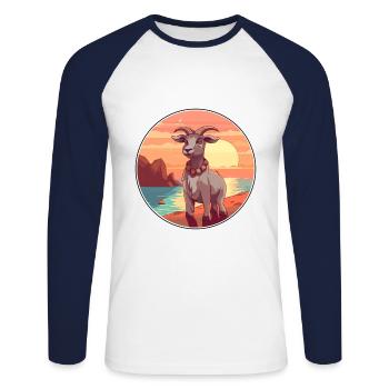 Chèvre Drôle Dessin Animé Kawaii Plage Illustration - T-shirt baseball manches longues Homme - blanc/marine - Devant - Nik (191cm)