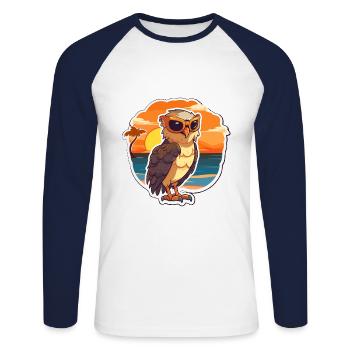 Hawk Lustige Karikatur Kawaii Strand Illustration - Unisex Baseballshirt langarm - Weiß/Navy - Vorne - Nik (191cm)