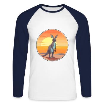 Kangaroo Funny Cartoon Kawaii Beach Illustration - Unisex Long Sleeve Baseball T-Shirt - white/navy - Front - Nik (191cm)