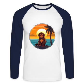 Affe lustige Karikatur Kawaii Strand Illustration - Unisex Baseballshirt langarm - Weiß/Navy - Vorne - Nik (191cm)
