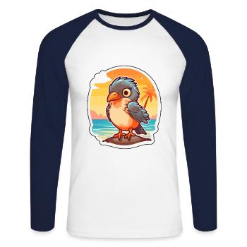 Cuckoo Funny Cartoon Kawaii Beach Illustration - Unisex Long Sleeve Baseball T-Shirt - white/navy - Front - Nik (191cm)